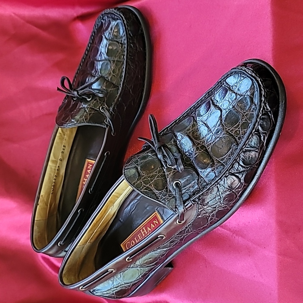COLE HAAN sz11 Genuine Alligator Handmade Italian Boat Shoe Loafer